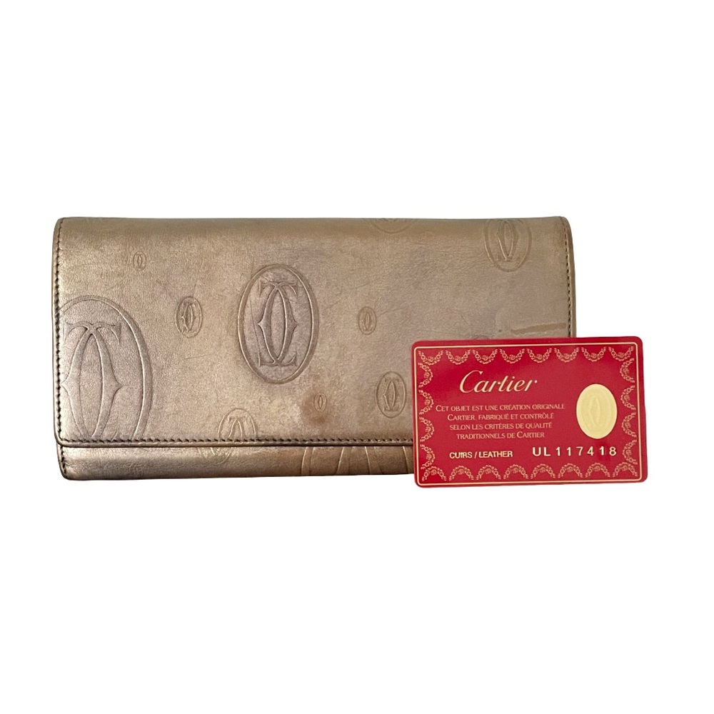 Cartier metallic happy birthday monogram leather long wallet with card